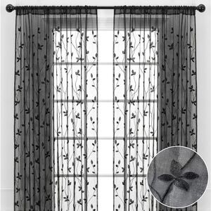 Chanasya Premium Embroidered Vine Curtains - Sheer Curtains Black